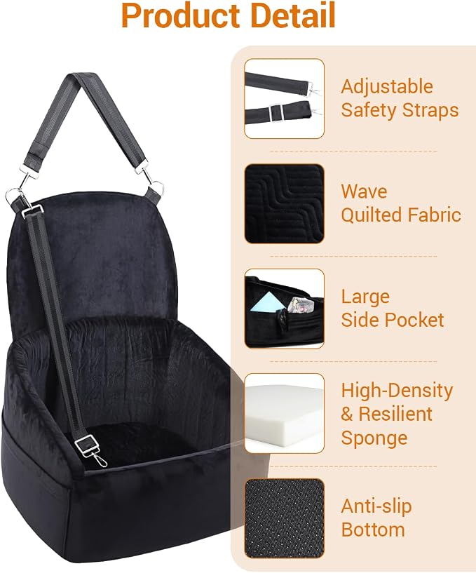 NUPIDA Dog Booster Car Seat with Extend Backrest for Small Medium Pet | Easy Install, Up to 30 lbs, Washable Removable Cover, Non-Slip Bottom, Large Storage Pockets, 2 Safety Leashes - Image 6