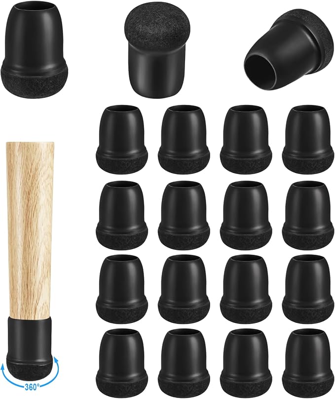 16 Pack Chair Leg Floor Protectors for Hardwood Floors, Round Rubber Furniture Sliders, 360°Felt Pad Bottom Wrapped Thickening Silicone Furniture Legs Caps Covers(Round,Black-S) by Yarehand