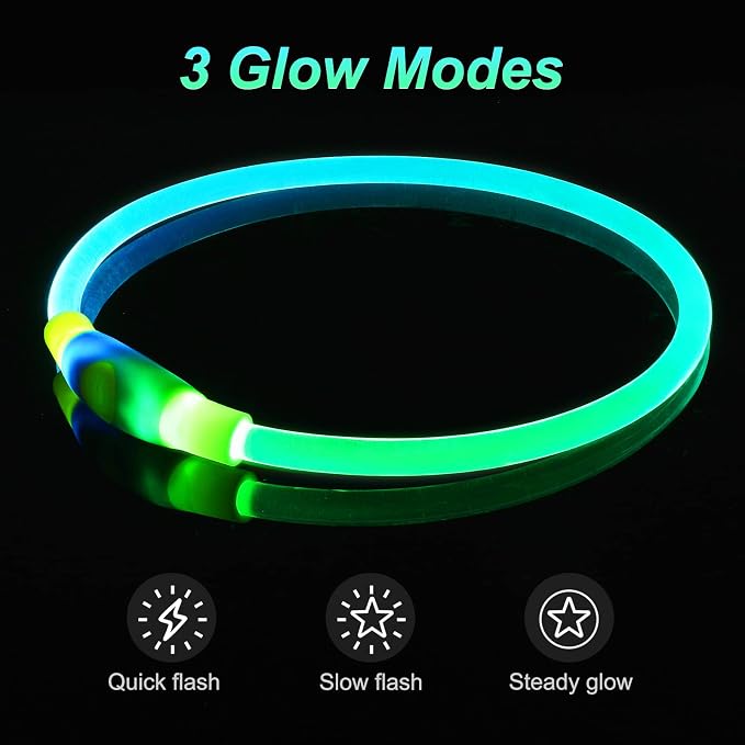 Light Up Dog Collar, USB Rechargeable, LED, Green+Blue | Cuttable TPU, Waterproof, Night Walking, Night Safety, Glow in the Dark, Small Medium Large Dogs, Camping, Outdoor - Image 3