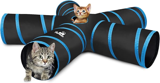 Pawaboo Cat Tunnel Tube 5 Way Tunnels, Blue, 25x53cm | Extensible Collapsible, Play Tent Interactive Toy Maze, Cats House with Balls and Bells by Pawaboo