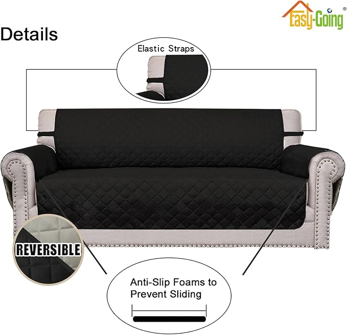 Easy-Going Reversible Couch Cover, Oversized Chair, Black/Beige | Machine Washable Slipcover For Dogs, Water Resistant Furniture Mat For Living Room, Non-Slip Sofa Cover, Pet Friendly - Image 3