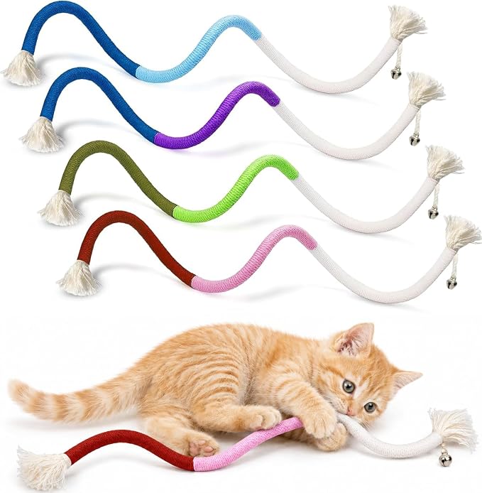 4-Pack Cat Toys for Indoor Cats, Woven Cotton Rope Toys with Bells | Colorful Cotton Rope Cat Chew Toys for Indoor Cats & Kittens, Ideal for Teething, Chewing, Interactive Play & Boredom Relief by YULOYI