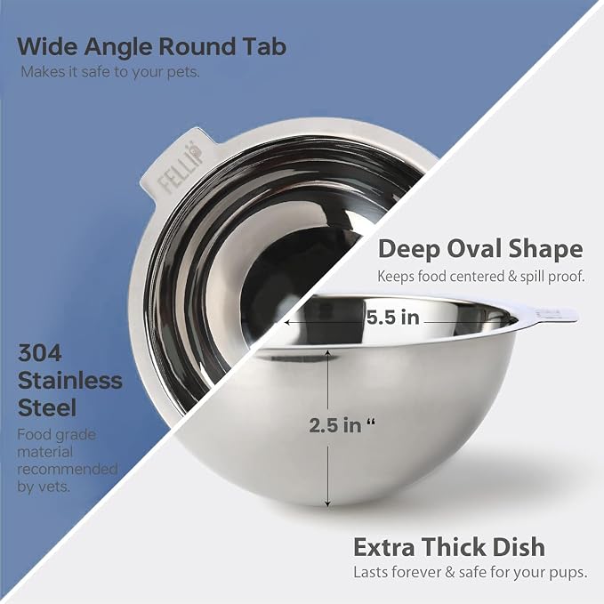 Felli Pet Oblik Acrylic Raised Dog Food Water Bowl Stainless Steel Slanted Oval Dish for Short Leg Puppy & Small Medium Pet, Elevated Tilted Metal Feeder (Shadow, 1.5 Cups Oval Dish) - Image 8