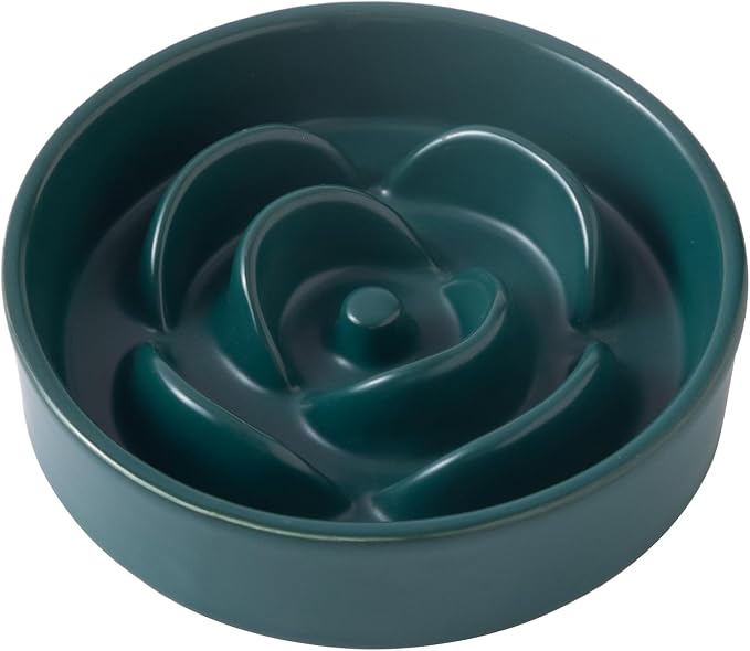 6'' Ceramic Slow Feeder Dog Bowls - Petal Shape Modern Dog Food Dish for Cats and Small Breed Dogs, Puzzle Maze Bowl to Slow Down Eating, Anti-Gulping, Dishwasher & Microwave Safe, Green by Welloyed
