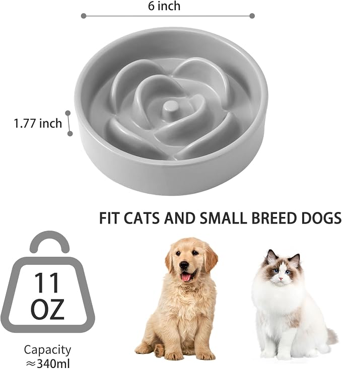 6'' Ceramic Slow Feeder Dog Bowls - Petal Shape Modern Dog Food Dish for Cats and Small Breed Dogs, Puzzle Maze Bowl to Slow Down Eating, Anti-Gulping, Dishwasher & Microwave Safe, Grey - Image 3
