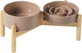 Havniva Elevated Slow Feeder Dog Bowls, Ceramic Dog Bowl Slow Feeder Set | 0.9 Cups Raised Slow Feeder Dog Bowl for Small Breed, 6.1” Dog Water Bowl with Wooden Stand, Puzzle Dog Food Bowl, Non-slip by Havniva
