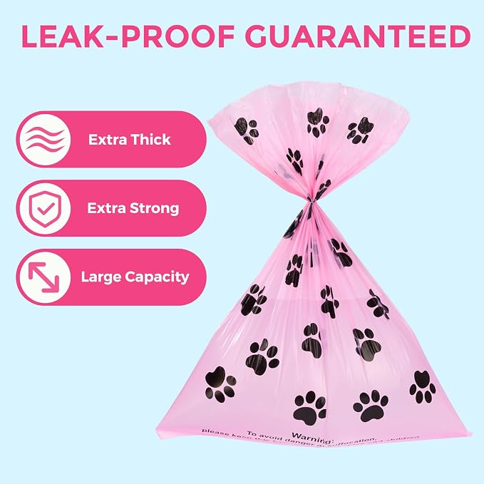 Dyforce 600 Count Dog Poop Bags Rolls with Dispenser Pink | Scented Leak Proof Pet Waste Poop Bags for Dogs 13x9", Extra Thick and Large Doggy Cat Litter Bags for Poops with Holder - Image 4