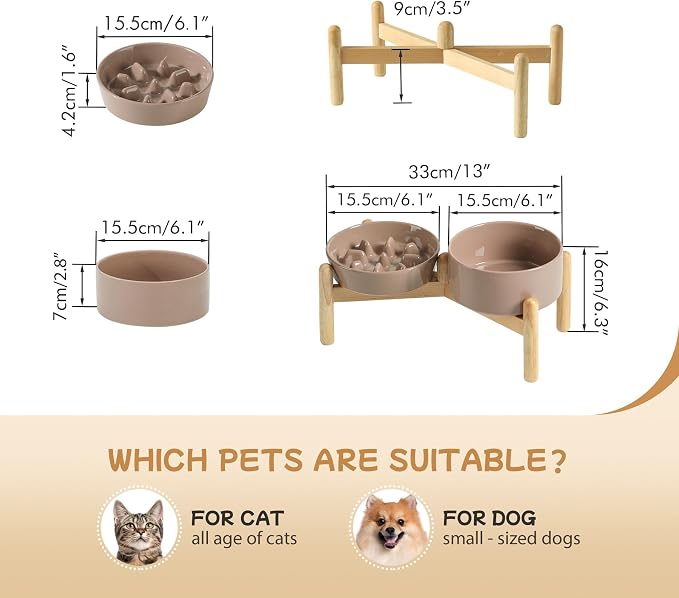 Havniva Elevated Slow Feeder Dog Bowls, Ceramic Dog Bowl Slow Feeder Set | 0.9 Cups Raised Slow Feeder Dog Bowl for Small Breed, 6.1” Dog Water Bowl with Wooden Stand, Puzzle Dog Food Bowl, Non-slip - Image 2