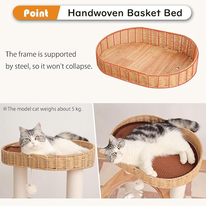 Cat Tree Tower, Freestanding, Stylish, Cushioned Bed, Large Base, for Multiple Cats, Compact, Winter and Summer Use, Summer Mat Included, for Large Cats (81cm Brown) - Image 6