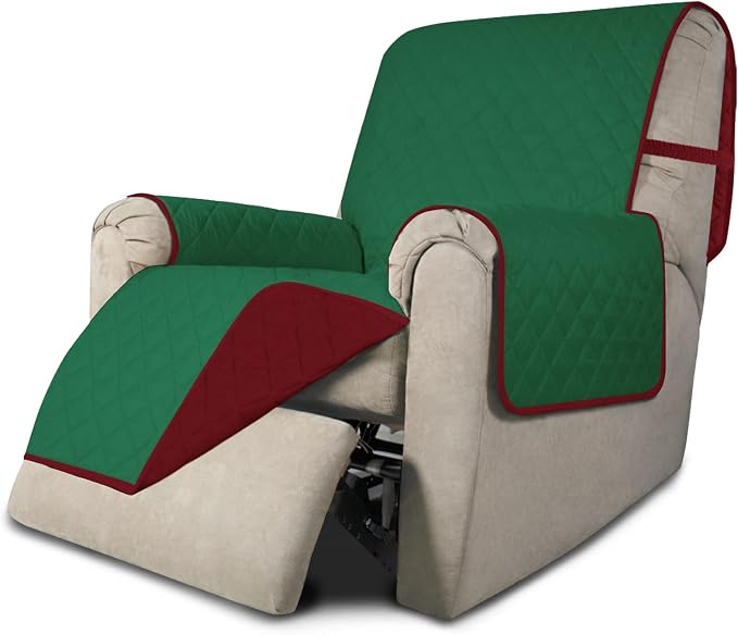Easy-Going Reversible Couch Cover, Recliner 22 in, Green/Christmas Red | Machine Washable Slipcover For Dogs, Water Resistant Furniture Mat For Living Room, Non-Slip Sofa Cover, Pet Friendly by Easy-Going