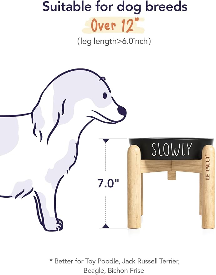 LE TAUCI PET Ceramic Slow Feeder Bowl Elevated - 1.5 Cup with Wood Stand for Small & Medium Breed, Anti-Gulping, Black - Image 5