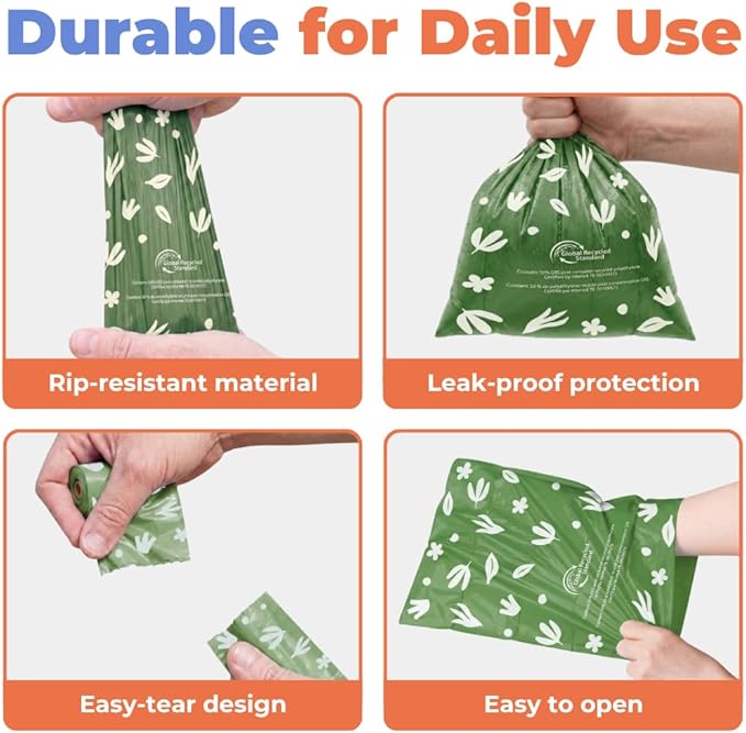 Best Pet Supplies GRS Poop Bags for Dogs - 600 Count, Green, | Unscented, 50% Post-Consumer Recycled Plastic, Leak-proof, Easy-Tear perforations, Thick Bags, Fits Standard Holders - Image 4