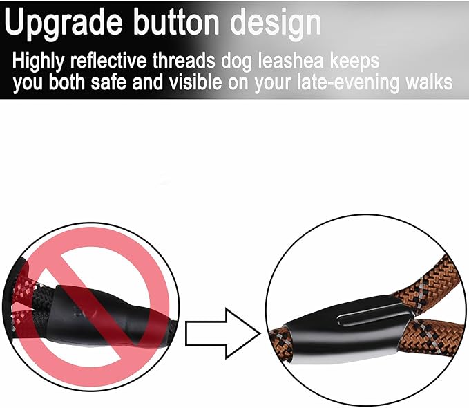 6 FT Heavy Duty Dog Leash, Durable Premium Quality Strong Training Rope Slip Leash with Comfortable Padded Handle and Highly Reflective Threads for Small Medium and Large Dogs, (Brown) - Image 6