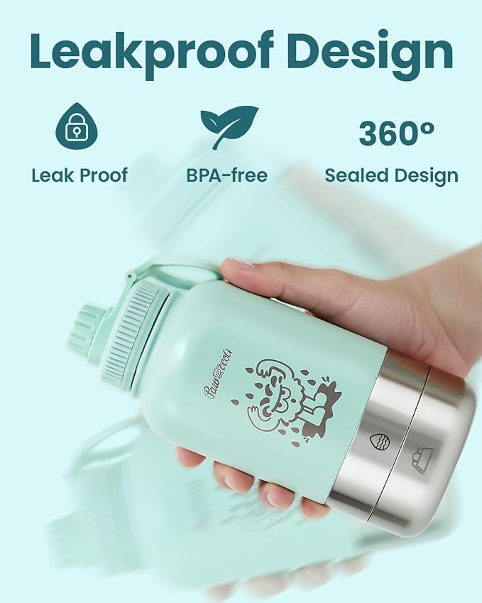 34oz Dog Water Bottle, Stainless Steel Dog Water Bottle Dispenser with Detachable Food & Water Bowls, Keeps Water Hot/Cold, for Walking, Hiking, Camping(Pale Blue) - Image 4