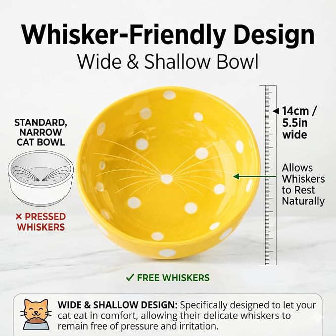 Elevated Ceramic Cat Bowls Set of 4, Mushroom Raised Wide & Shallow Cat Food and Water Bowls, Whisker Friendly Feeding Bowls for Cats & Small Dogs (Red+Yellow+Blue+Green) - Image 2