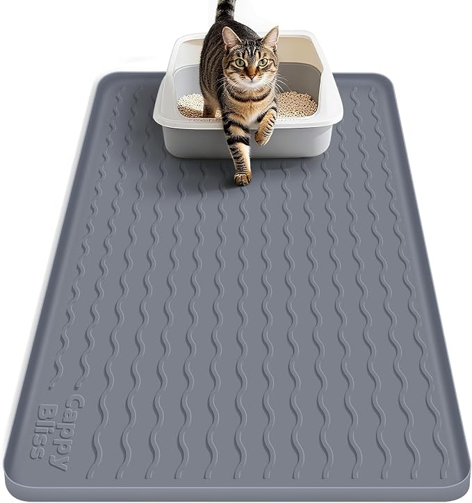 Cat Litter Mat, 34"x22" Waterproof Silicone Pad, Gray | Large Size, Urine-Proof Pad, Litter-Trapping Waves, Non-Slip, Easy Clean, Paw-Safe, for Litter Box, Floor Mat by CappyBliss