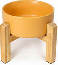 Ceramic Elevated Dog Bowl with Bamboo Stand, for Small & Medium Dog, Yellow by HCHLQLZ