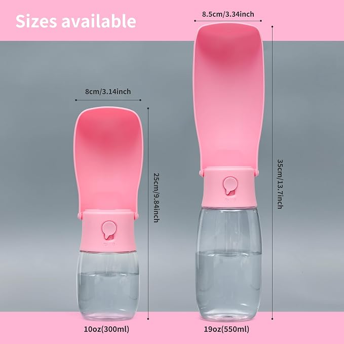 Portable Dog Water Bottle 19oz Pink | Foldable pet water dispenser, food grade plastic, ease to use for outdoor walking, hiking, travel - Image 2