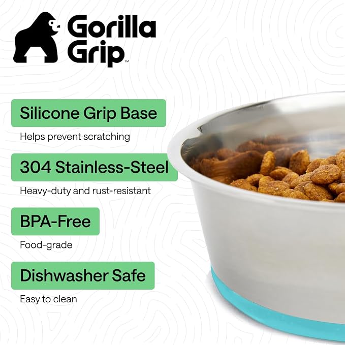GORILLA GRIP Dog Bowls, Food Grade Stainless Steel, 2 Set, 2 Cup, Turquoise | 304 Stainless Steel Pet Feeding Bowls Hold 16 fl oz Each, Dishwasher Safe, Rust Resistant, BPA Free Rubber Base - Image 2