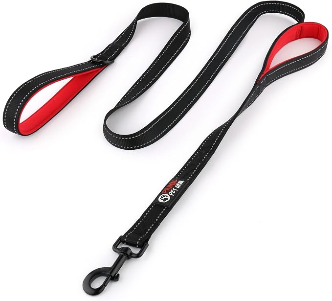Dog Leash 6ft Long,Traffic Padded Two Handle,Heavy Duty,Reflective Double Handles Lead for Control Safety Training,Leashes for Large Dogs or Medium Dogs,Dual Handles Leads(Black) by PrimalPetGear