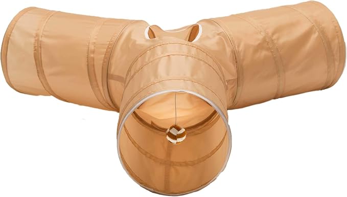 Cat Tunnel - Collapsible 3 Way Play Toy - Tube Fun for Rabbits, Kittens, and Dogs - All Brown - Image 2