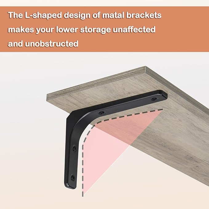 Long Wall Shelves, 47.3Inch Wooden Wall Mounted Shelves, Set of 2 | Large Floating Book Shelf with Metal Bracket, Easy Assembly, Max Load 33lbs, Wall Storage Ledges, Bedroom/Bathroom, Gray Wash - Image 9