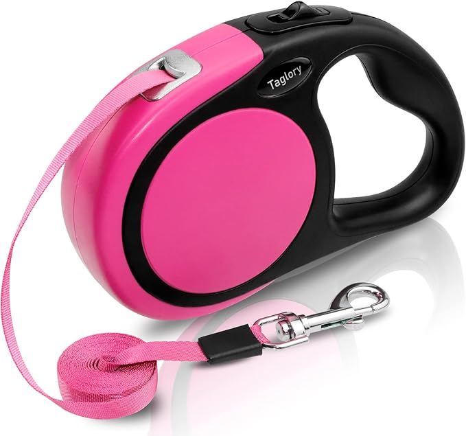 Taglory Retractable Dog Leash, One-Handed Brake, 16ft, Up to 44 lbs, Pink | More Freedom While Staying in Control, Smooth Retraction, Tangle-Free Design, Easy-Grip Handle, Daily Neighborhood Walks by Taglory