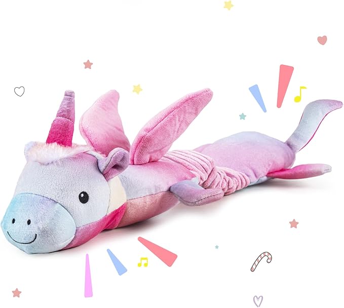 lilfrd Pink Unicorn Squeaky Dog Toy, Crinkle Plush Tug Toy for Dogs | Tug of War & Pull Toys, Energy Release, Fits Small Medium Large Dogs by Lilfrd