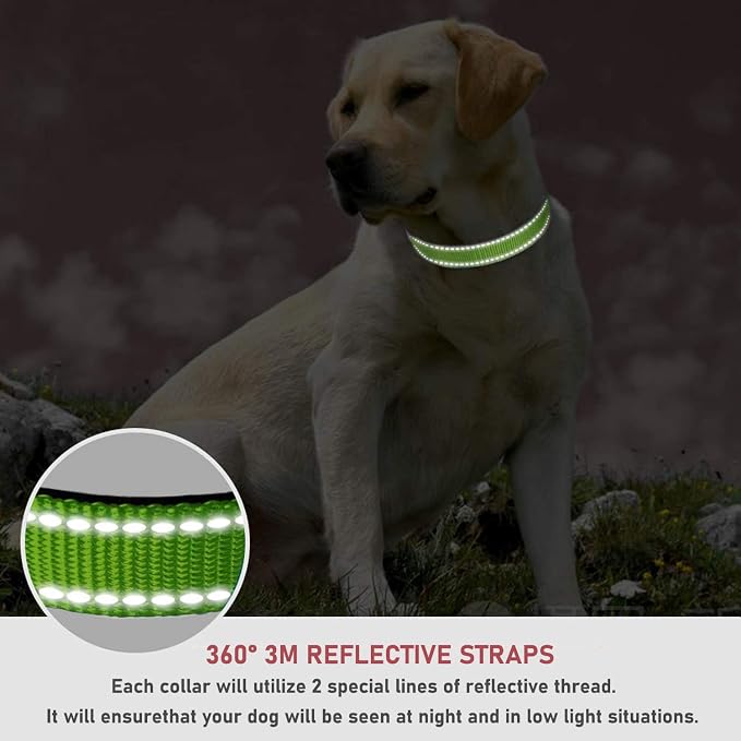 Reflective Dog Collar, Puppy Collar with Buckle Adjustable, Grass Green XS | Breathable Nylon Collars for Small Medium Large Dogs, No Chafing on Walks and Outdoor Hikes, Metal D-Ring, Night Safety - Image 4