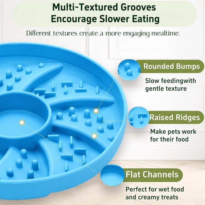 Slow Feeder Dog Bowl Silicone Suction Cup Anti Spill Dogs Cats Blue | strong suction base prevents sliding, extends mealtime, reduces anxiety, textured surface, dishwasher safe - Image 2