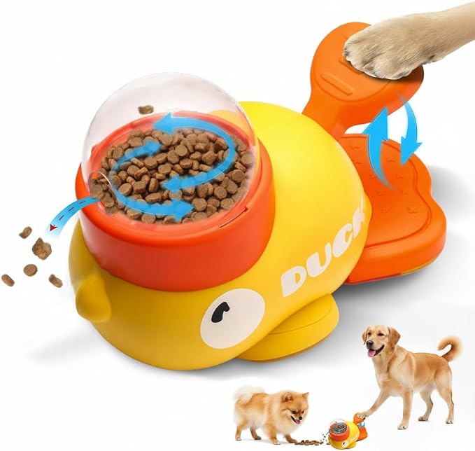 Interactive Dog Puzzle Toy, Cute Duck Treat Dispenser with Anti-Slip Pad, Press-Type Slow Feeder for IQ Training & Boredom Relief, Mental Enrichment for Small Medium Dogs & Cats (Yellow) by AiYiDaYibu