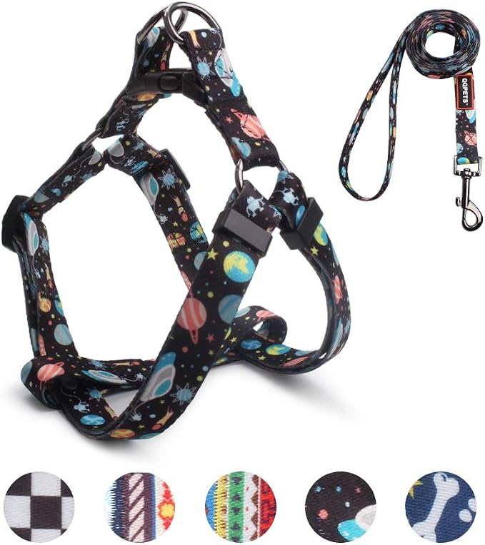 Dog Harness Leash Set Adjustable Heavy Duty No Pull Halter Harnesses for Small Medium Large Breed Dogs Back Clip Anti-Twist Perfect for Walking (S(14"-20" Chest Girth), Space) by QQPETS