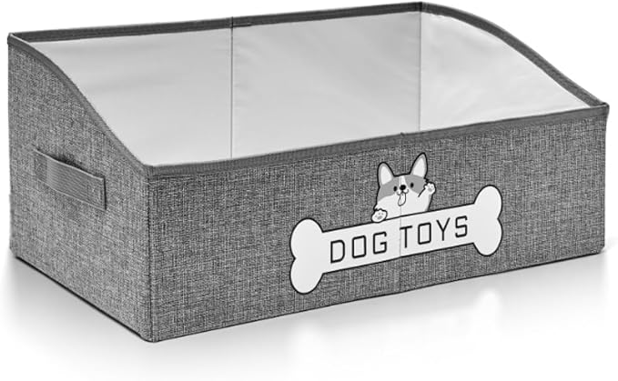 Dog Toy Basket, Specially Designed for Dog Toy Storage, Collapsible Dog Toy Box with Handle，Perfect for Storing Pet Toys and Accessories - Grey by Mutiearo