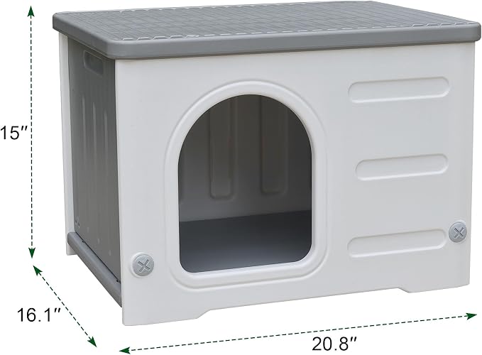 Plastic Cat House Outdoor & Indoor, Feral Cat Houses Waterproof Outdoor Cat House for Feral Cats, Outside Cat Shelter for Small Pet, Assemble and Clean Easily-Grey - Image 6