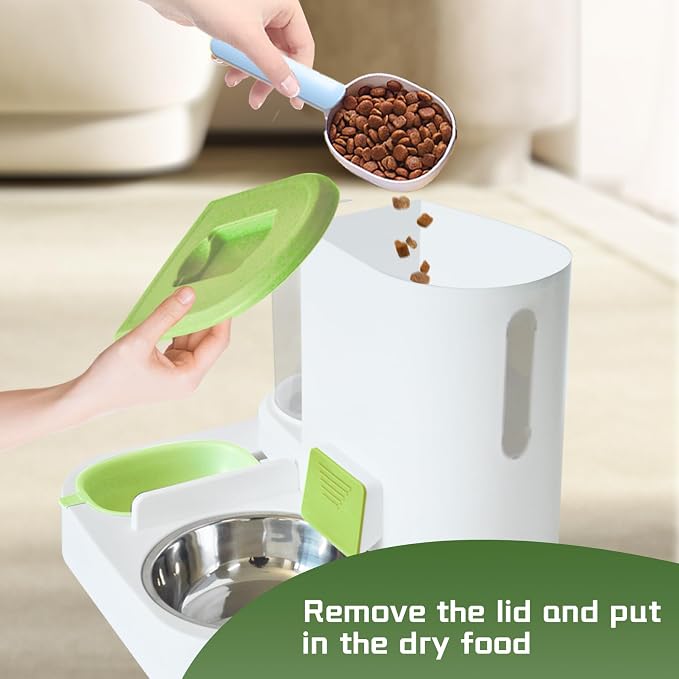 2 in 1 Automatic Cat Feeder & Water Dispenser,Gravity Pet Feeder Stainless Steel Food Water Bowl All-in-One Large Capacity Self Feeding for Cats Dogs Small Medium Pets(Green) - Image 5