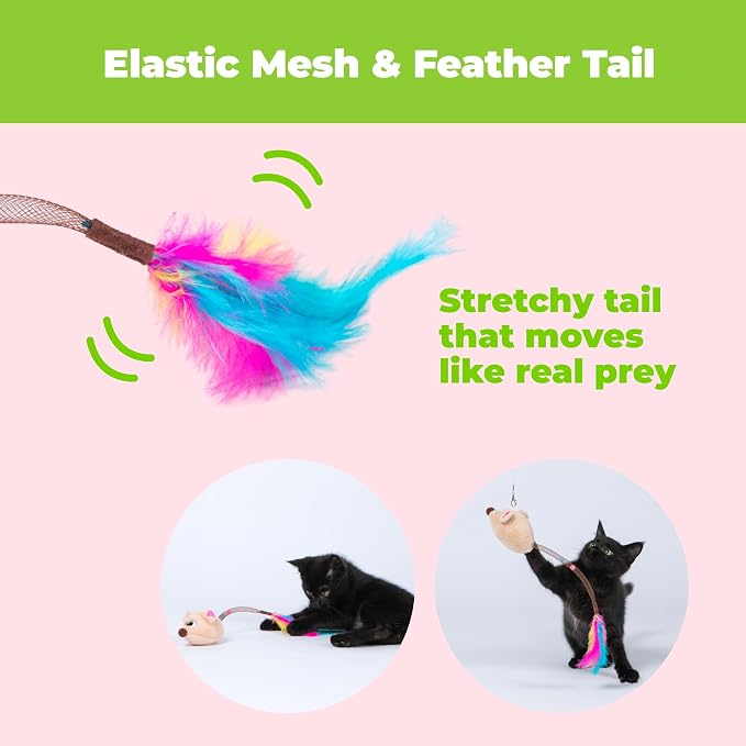 Catify Interactive Cat Toy - Squeaking Mice Set, Beige & Gray | Catnip Infused, Tap to Activate Squeaks, Soft, For Indoor Kittens & Cats, Independent Play, Attaches to Wand, Pack of 2 - Image 4