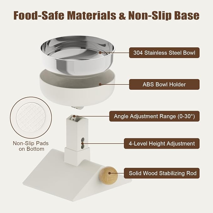 Elevated Cat Bowl, 4 Heights Stainless Steel Raised Stand | 18oz, adjustable height, whisker friendly, neck protect, food water bowls, indoor cats puppy, non slip, dishwasher - Image 4