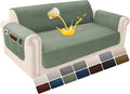 Velvet 100% Waterproof Loveseat Covers Washable Love Seat Couch Covers for 2 Cushion Couch Sofa Pet Friendly Sofa Slipcovers for Dogs Furniture Protector with Pockets (Medium, Sage) by YUEVELLASofaCover