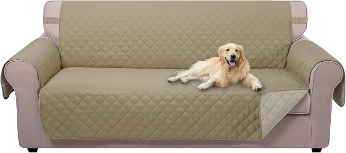 U-NICE HOME Large Sofa Cover Reversible Couch Cover, Light Camel/Beige | 78''Oversized, Washable, Pet Friendly, Elastic Straps, Water Repellent, Furniture Protector Mat for 3 Cushion Couch by U-NICEHOME