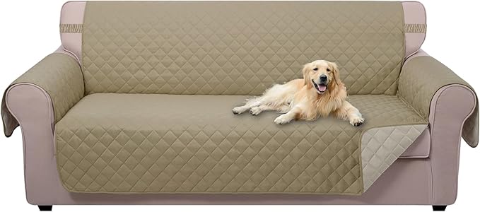 U-NICE HOME 4 Seater Sofa Cover 91''Large Couch Cover, Light Camel/Beige | Washable, Pet Friendly, Elastic Straps, Water Repellent, Furniture Protector Mat for 4 Cushion Couch by U-NICEHOME