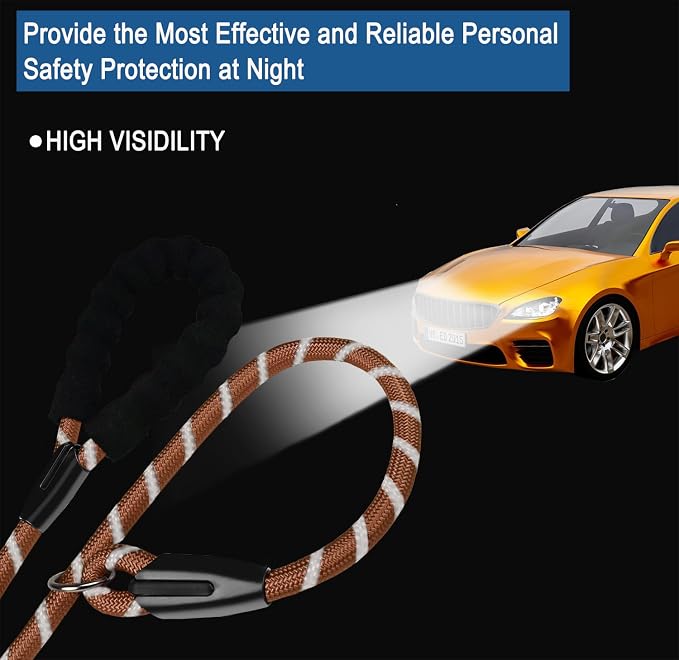 6 FT Heavy Duty Dog Leash, Durable Premium Quality Strong Training Rope Slip Leash with Comfortable Padded Handle and Highly Reflective Threads for Small Medium and Large Dogs, (Brown) - Image 3