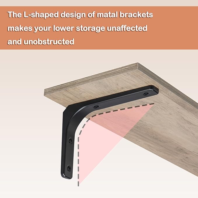 Long Wall Shelves, 31.5Inch Wooden Wall Mounted Shelves, Set of 2 | Floating Book Shelf with Metal Brackets, Easy Assembly, Max Load 22lbs, Wall Storage Ledges, Bedroom/Bathroom/Kitchen, Greige - Image 9
