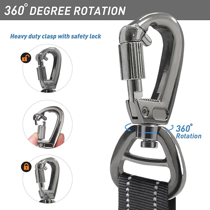 Hotsky Tactical Bungee No Pull Strong Dog Leash,Reflective Black,4-6FT | Heavy Duty for Medium Large Dogs That Pull up to 660 lb,with Padded Double Handle ＆ Car Seatbelt,360°Rotating Locking Clasp - Image 8