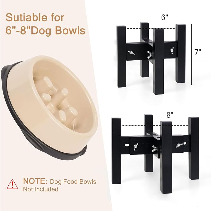 Elevated Dog Bowl Stand Adjustable Dog Food Holder 7”H Small Black | 7” Elevated Dog Bowl Stand, Small Dogs, Adjustable, Fits 6”-8” Bowls, Single Bowl Holder, Natural Bamboo, Classic Black - Image 3