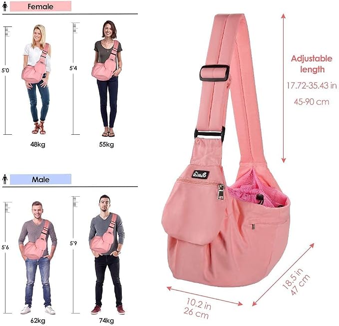 SlowTon Pet Carrier, Hard Bottom Support & Adjustable Padded Shoulder Strap | Dog Sling Carrier, Dog Purse with Drawstring Opening & Safety Belt, Zipper Pocket, for Small Puppy Cat up to 9lbs, Peach - Image 8