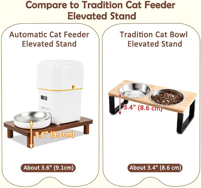 SZEE Cat Food Stand, Elevated Cat Feeder Stand for Automatic Feeder & Bowls | Lifted Cat Food Table Station, Raises Feeder/Bowl by 2 3/8", Relieves Spine and Joints Noticeably on Pets - Solid Walnut Wood - Image 5