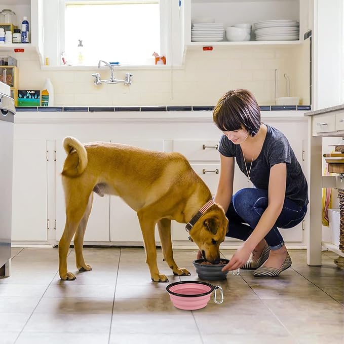 Kytely Large Collapsible Dog Bowls 2 Pack, 34oz Foldable Dog Travel Bowl, Portable Pet Water Food Bowl with Clasp, Pet Cat Feeding Cup Dish for Traveling, Walking, Hiking (Pink+Grey) | Portable Dog Water Food Bowl with Clasp, Pet Cat Feeding Cup Dish f... - Image 7