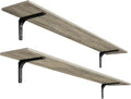 Long Wall Shelves, 55.1Inch Wooden Wall Mounted Shelves, Set of 2 | Large Floating Book Shelf with Metal Bracket, Easy Assembly, Max Load 33lbs, Wall Storage Ledges, Bedroom/Bathroom, Gray Wash by DINZILVJ
