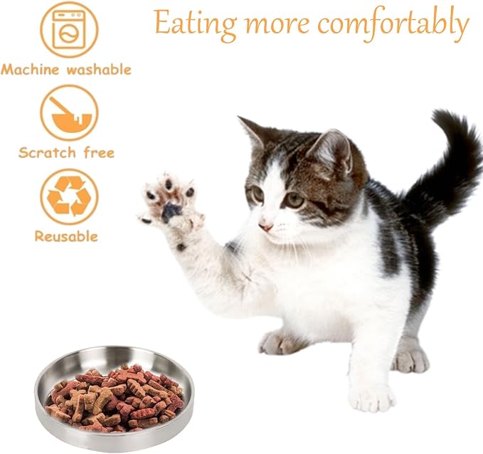 Whisker Fatigue Cat Bowl, Shallow Food Dish Stainless Steel for Cats, 2 Pcs | Wide Shallow Design Prevents Whisker Stress, Heavy Duty Metal Bowls for Indoor Cats and Small Dogs, Dishwasher Safe (Silver) - Image 2