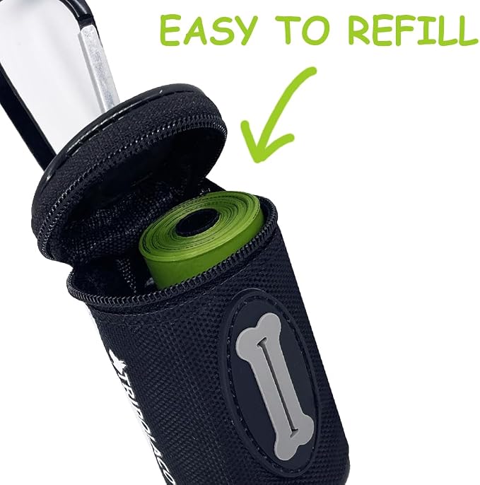 Dog Poop Bag Holder for Leash, Easy Release Doggie Poop Bag Dispenser, Fits Most Standard Poo Bags, Soft Fabric Dog Waste Bag Holder with Carabiner Clip, Compatible with All Leashes, Black - Image 5